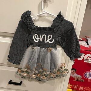 First Birthday Black One-Piece Dress with Tulle Skirt